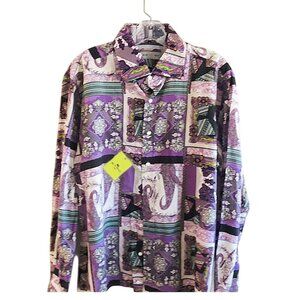 NEW $525 Etro Shirt!  e 44 XL  Purple Paisley Fleur De Lis Greco Design  ITALY